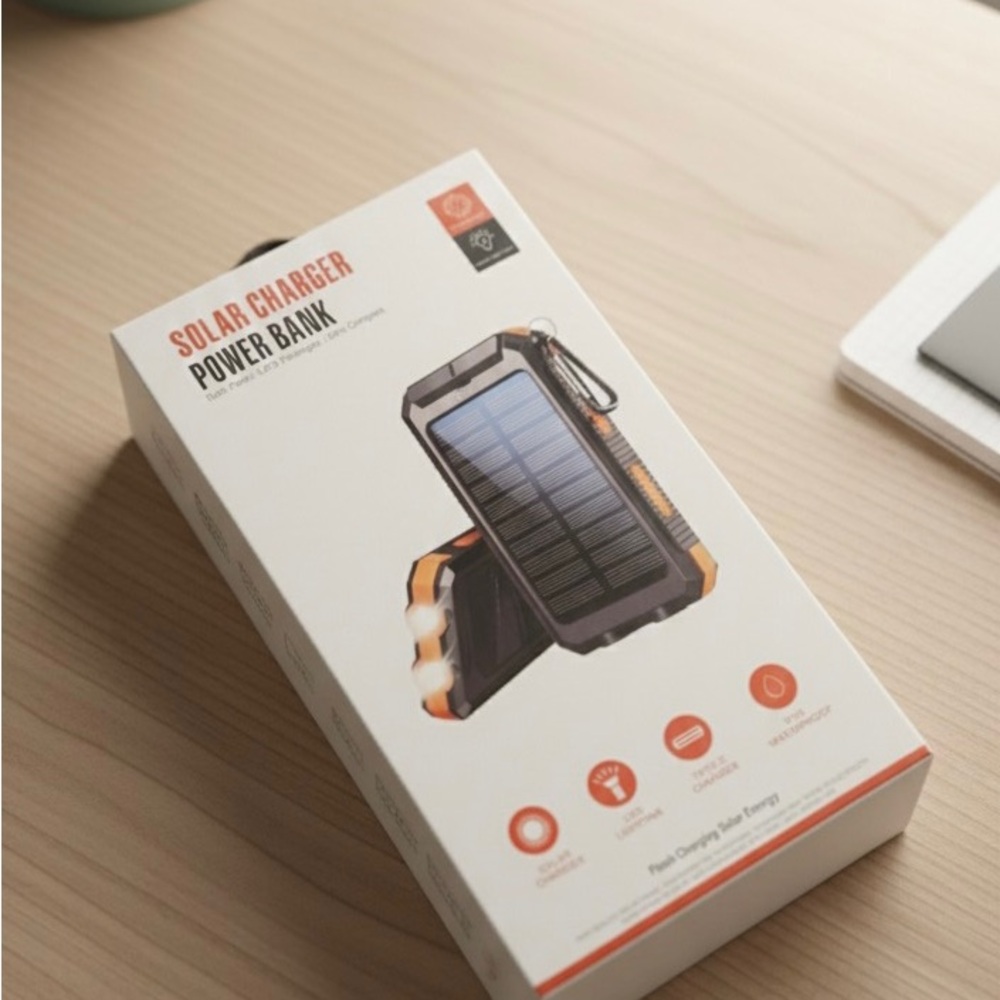 Solar Charger Power Bank - Black and Orange